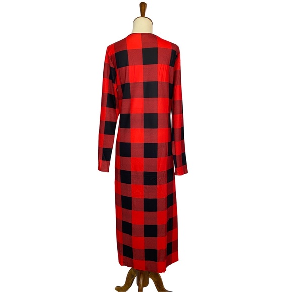 Red & Black Buffalo Plaid Long Sleeve Duster Cardigan - Picture 12 of 16